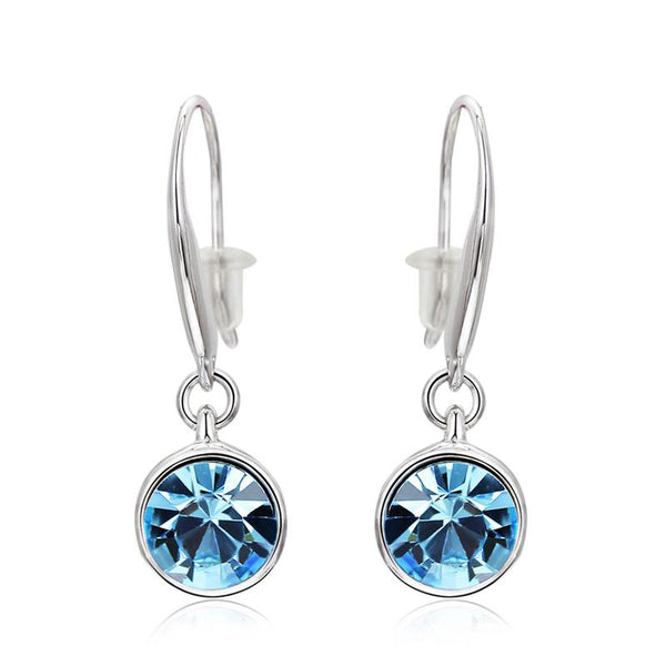 ZMC Women's Rhodium Plated Alloy Swarovski Crystals Dangle Earrings, Silver/Ocean Blue freeshipping - ZMC STORE