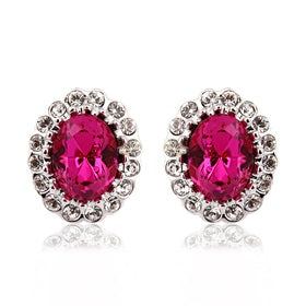ZMC Women's Rhodium Plated Alloy Swarovski and Austrian Crystals Stud Earrings, Silver/Hot Pink freeshipping - ZMC STORE