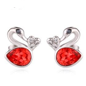 ZMC Women's Rhodium Plated Alloy Swarovski and Austrian Crystals Stud Earrings, Silver/Red freeshipping - ZMC STORE