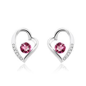 ZMC Women's Rhodium Plated Alloy Swarovski and Austrian Crystals Stud Earrings, Silver/Hot Pink freeshipping - ZMC STORE