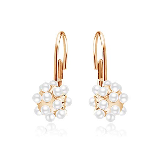 ZMC Women's Rhodium Plated Austrian Crystals and Imitation Pearls Stud Earrings, White freeshipping - ZMC STORE