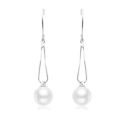 ZMC Women's Rhodium Plated Austrian Crystals and Imitation Pearls Dangle Earrings, White freeshipping - ZMC STORE
