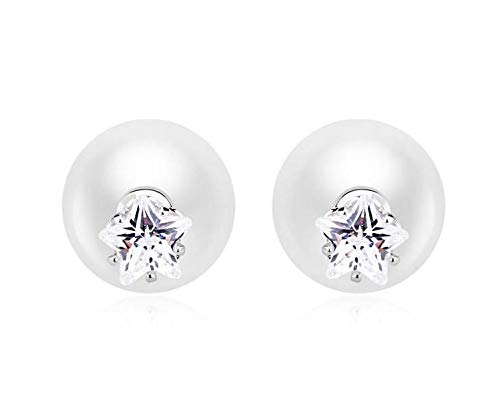 ZMC Women's Rhodium Plated Alloy Austrian Crystals and Imitation Pearls Ball Earrings, Silver/White freeshipping - ZMC STORE