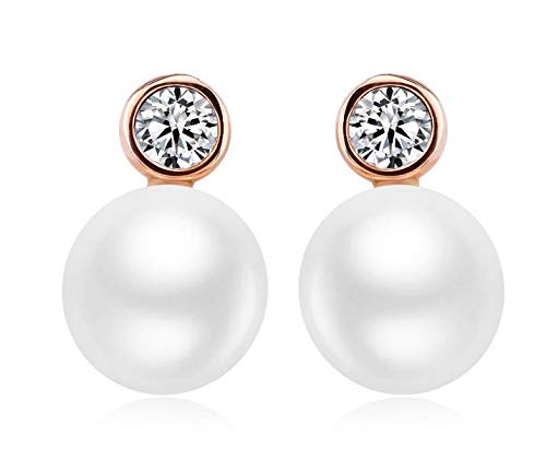 ZMC Women's Rose Gold Plated Austrian Crystals and Imitation Pearls Stud Earrings, Rose Gold/White - ZMC STORE