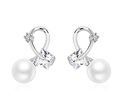 ZMC Women's Rhodium Plated Alloy Austrian Crystals and Imitation Pearls Stud Earrings, Silver/White freeshipping - ZMC STORE