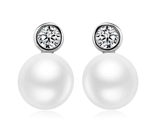 ZMC Women's Rose Gold Plated Austrian Crystals and Imitation Pearls Stud Earrings, Rose Gold/White - ZMC STORE