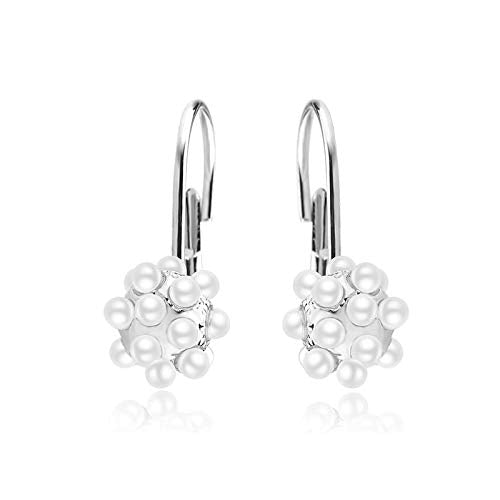 ZMC Women's Rhodium Plated Austrian Crystals and Imitation Pearls Stud Earrings, White freeshipping - ZMC STORE