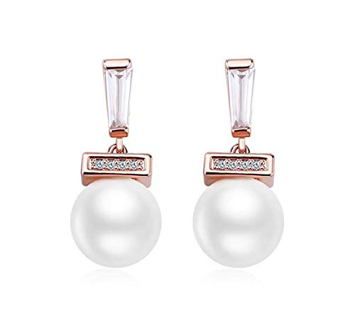 ZMC Women's Rose Gold Plated Alloy Austrian Crystals and Imitation Pearls Dangle Earrings, Rose Gold/White freeshipping - ZMC STORE