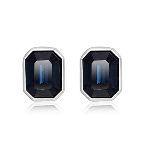 ZMC Women's Rhodium Plated Alloy Swarovski Crystals Stud Earrings, Silver/Blue Black freeshipping - ZMC STORE