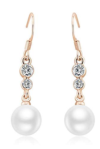 ZMC Women's Rose Gold Plated Austrian Crystals and Imitation Pearls Dangle Earrings, Rose Gold/White - ZMC STORE