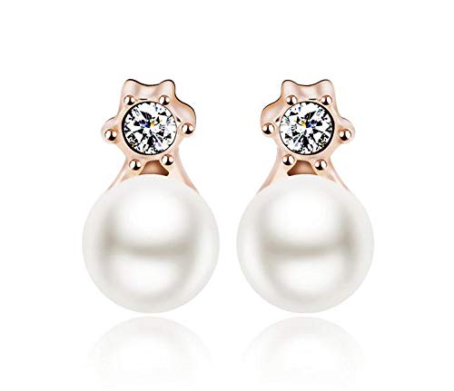 ZMC Women's Rose Gold Plated Alloy Imitation Pearl and Austrian Crystals Stud Earrings, Rose Gold/White freeshipping - ZMC STORE