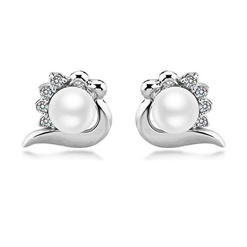 ZMC Women's Rhodium Plated Alloy Austrian Crystals and Imitation Pearls Stud Earrings, Silver/White freeshipping - ZMC STORE