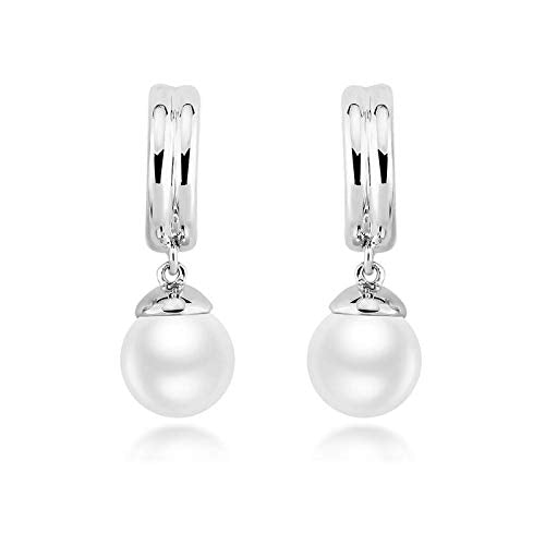 ZMC Women's Rhodium Plated Alloy Austrian Crystals and Imitation Pearls Drop Earrings, Silver/White freeshipping - ZMC STORE