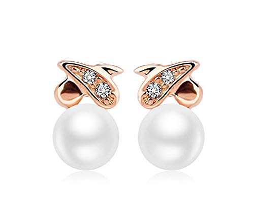 ZMC Women's Rhodium Plated Austrian Crystals and Imitation Pearls Stud Earrings, White freeshipping - ZMC STORE