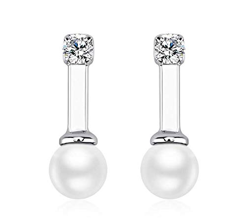 ZMC Women's Rhodium Plated Alloy Austrian Crystals and Imitation Pearls Drop Earrings, Silver/White freeshipping - ZMC STORE