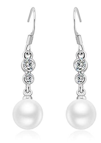 ZMC Women's Rose Gold Plated Austrian Crystals and Imitation Pearls Dangle Earrings, Rose Gold/White - ZMC STORE