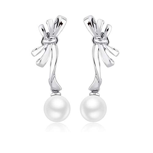 ZMC Women's Rhodium Plated Alloy Imitation Pearls Drop Earrings, Silver/White freeshipping - ZMC STORE