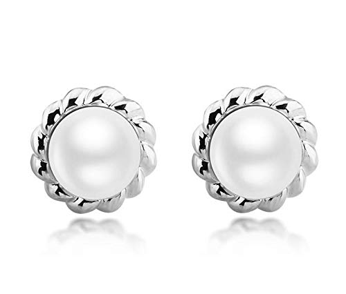ZMC Women's Rhodium Plated Imitation Pearls Stud Earrings, White freeshipping - ZMC STORE
