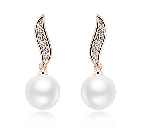 ZMC Women's Rose Gold Plated Austrian Crystals and Imitation Pearls Drop Earrings, Rose Gold/White - ZMC STORE