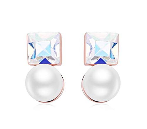 ZMC Women's Rose Gold Plated Alloy Austrian Crystals and Imitation Pearls Drop Earrings, Rose Gold/White freeshipping - ZMC STORE