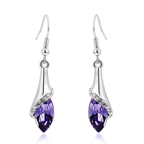 ZMC Women's Rhodium Plated Alloy Swarovski and Austrian Crystals Dangle Earrings, Silver/Tanzanite freeshipping - ZMC STORE