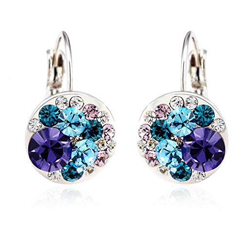 ZMC Women's Rhodium Plated Swarovski and Austrian Crystals Clip Earrings, Silver/Tanzanite freeshipping - ZMC STORE