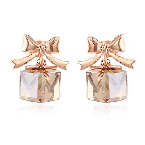 ZMC Women's Rose Plated Swarovski Crystals Stud Earrings, Rose/Champagne - ZMC STORE