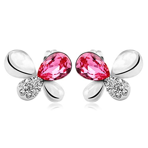 ZMC Women's Rhodium Plated Swarovski and Austrian Crystals Stud Earrings, Silver/Hot freeshipping - ZMC STORE