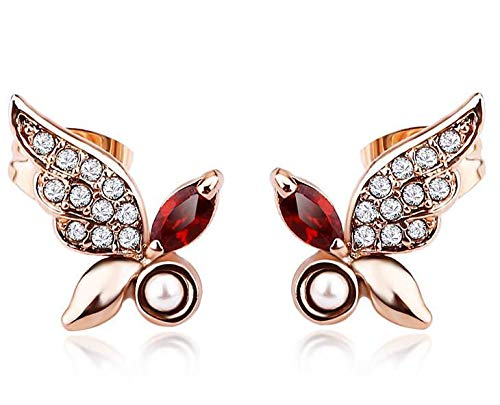ZMC Women's Rose Gold Plated Austrian Crystals Stud Earrings, Rose Gold/Red - ZMC STORE