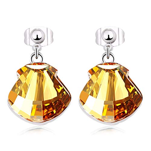 ZMC Women's Rhodium Plated Alloy Swarovski Crystals Stud Earrings, Silver/Champagne freeshipping - ZMC STORE