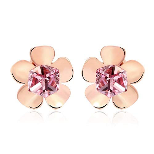 ZMC Women's Rose Gold Plated Alloy Swarovski Crystals Stud Earrings, Rose Gold/Light Rose - ZMC STORE
