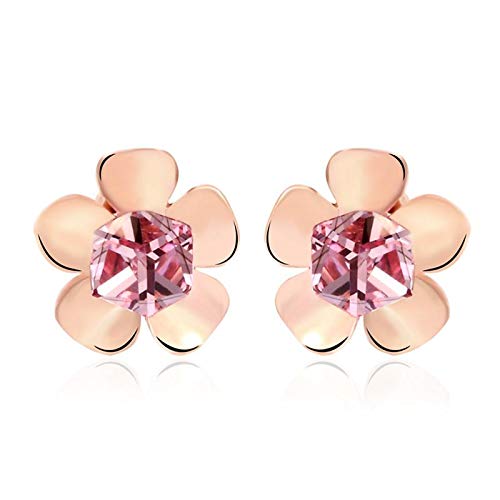 ZMC Women's Rose Gold Plated Alloy Swarovski Crystals Stud Earrings, Rose Gold/Light Rose - ZMC STORE