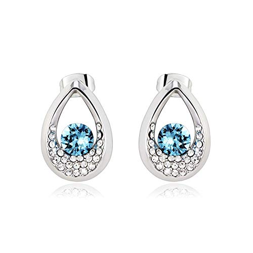 ZMC Women's Rhodium Plated Swarovski and Austrian Crystals Stud Earrings, Silver/Ocean freeshipping - ZMC STORE