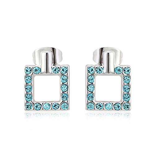 ZMC Women's Rhodium Plated Alloy Austrian Crystals Stud Earrings, Silver/Ocean Blue freeshipping - ZMC STORE