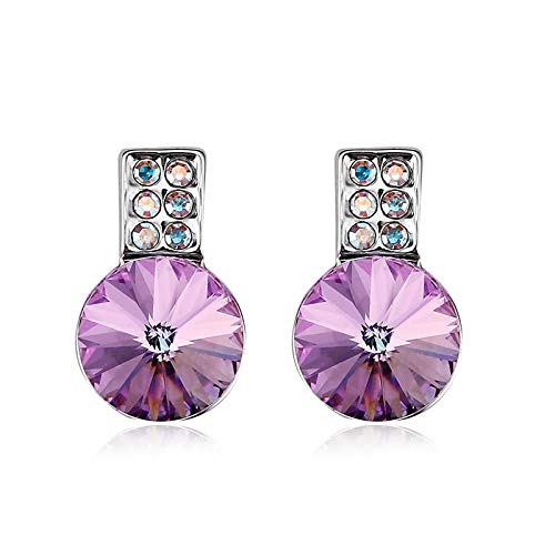 ZMC Women's Rhodium Plated Alloy Swarovski and Austrian Crystals Stud Earrings, Silver/Light Purple freeshipping - ZMC STORE