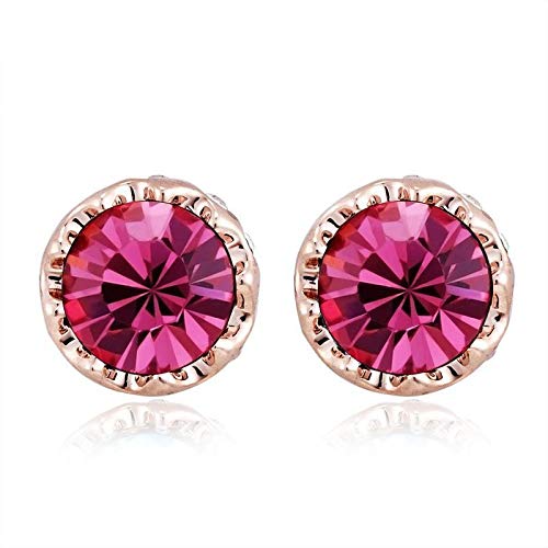 ZMC Women's Rose Gold Plated Swarovski Crystals Stud Earrings, Rose Gold/Purplish Red - ZMC STORE