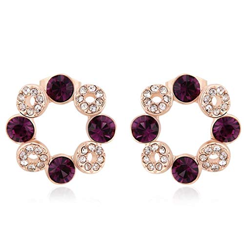 ZMC Women's Rose Gold Plated Alloy Swarovski and Austrian Crystals Stud Earrings, Rose Gold/Purple - ZMC STORE