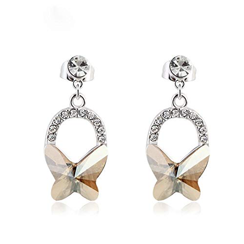 ZMC Women's Rhodium Plated Swarovski and Austrian Crystals Dangle Earrings, Silver/Champagne freeshipping - ZMC STORE