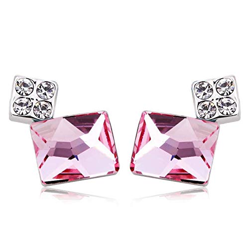 ZMC Women's Rhodium Plated Alloy Swarovski and Austrian Crystals Stud Earrings, Silver/Light Rose freeshipping - ZMC STORE