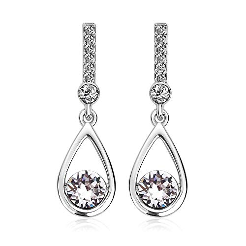 ZMC Women's Rhodium Plated Austrian Crystals and Swarovski Crystals Dangle Earrings, Silver/ freeshipping - ZMC STORE