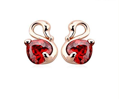 ZMC Women's Rose Gold Plated Alloy Swarovski Crystals Stud Earrings, Rose Gold/Red - ZMC STORE