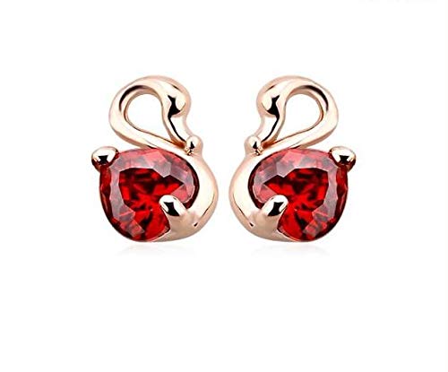 ZMC Women's Rose Gold Plated Alloy Swarovski Crystals Stud Earrings, Rose Gold/Red - ZMC STORE