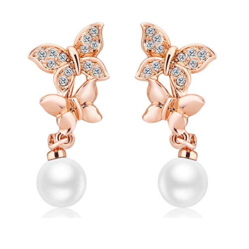 ZMC Women's Rose Gold Plated Alloy Austrian Crystals and Imitation Pearls Drop Earrings, Rose Gold/White freeshipping - ZMC STORE