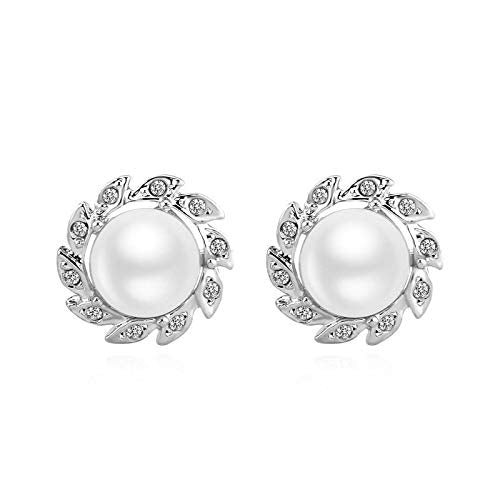 ZMC Women's Rhodium Plated Alloy Austrian Crystals and Imitation Pearls Stud Earrings, Silver/White freeshipping - ZMC STORE