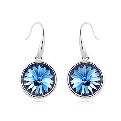 ZMC Women's Rhodium Plated Alloy Swarovski Crystals Stud Earrings, Silver/Tanzanite freeshipping - ZMC STORE