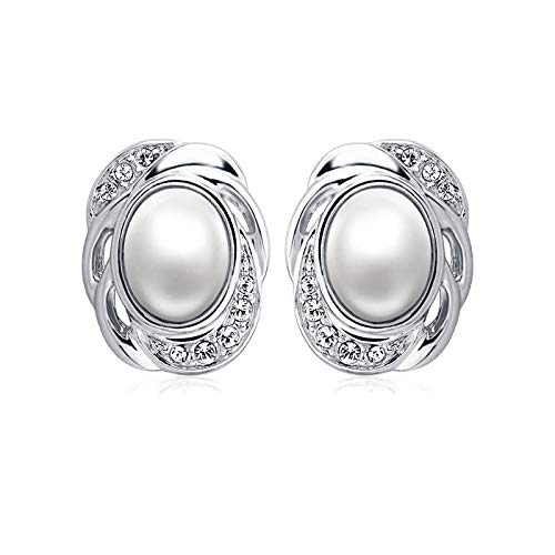 ZMC Women's Rhodium Plated Alloy Imitation Pearl and Austrian Crystals Stud Earrings, Silver/White freeshipping - ZMC STORE