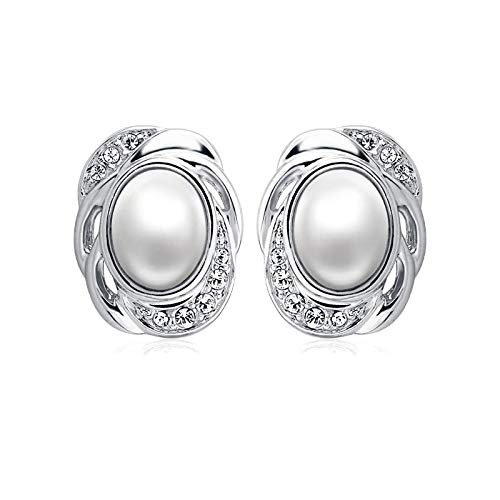 ZMC Women's Rhodium Plated Alloy Imitation Pearl and Austrian Crystals Stud Earrings, Silver/White freeshipping - ZMC STORE