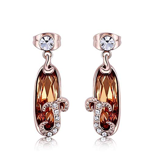 ZMC Women's Rose Gold Plated Swarovski and Austrian Crystals Dangle Earrings, Rose Gold/Light Rose - ZMC STORE