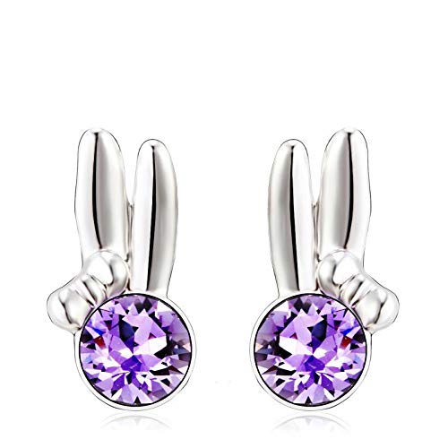 ZMC Women's Rhodium Plated Swarovski Crystals Stud Earrings, Silver/Violet freeshipping - ZMC STORE