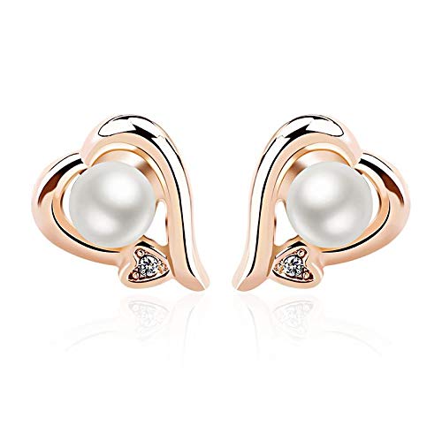 ZMC Women's Rose Gold Plated Alloy Imitation Pearls Stud Earrings, Rose Gold/White freeshipping - ZMC STORE